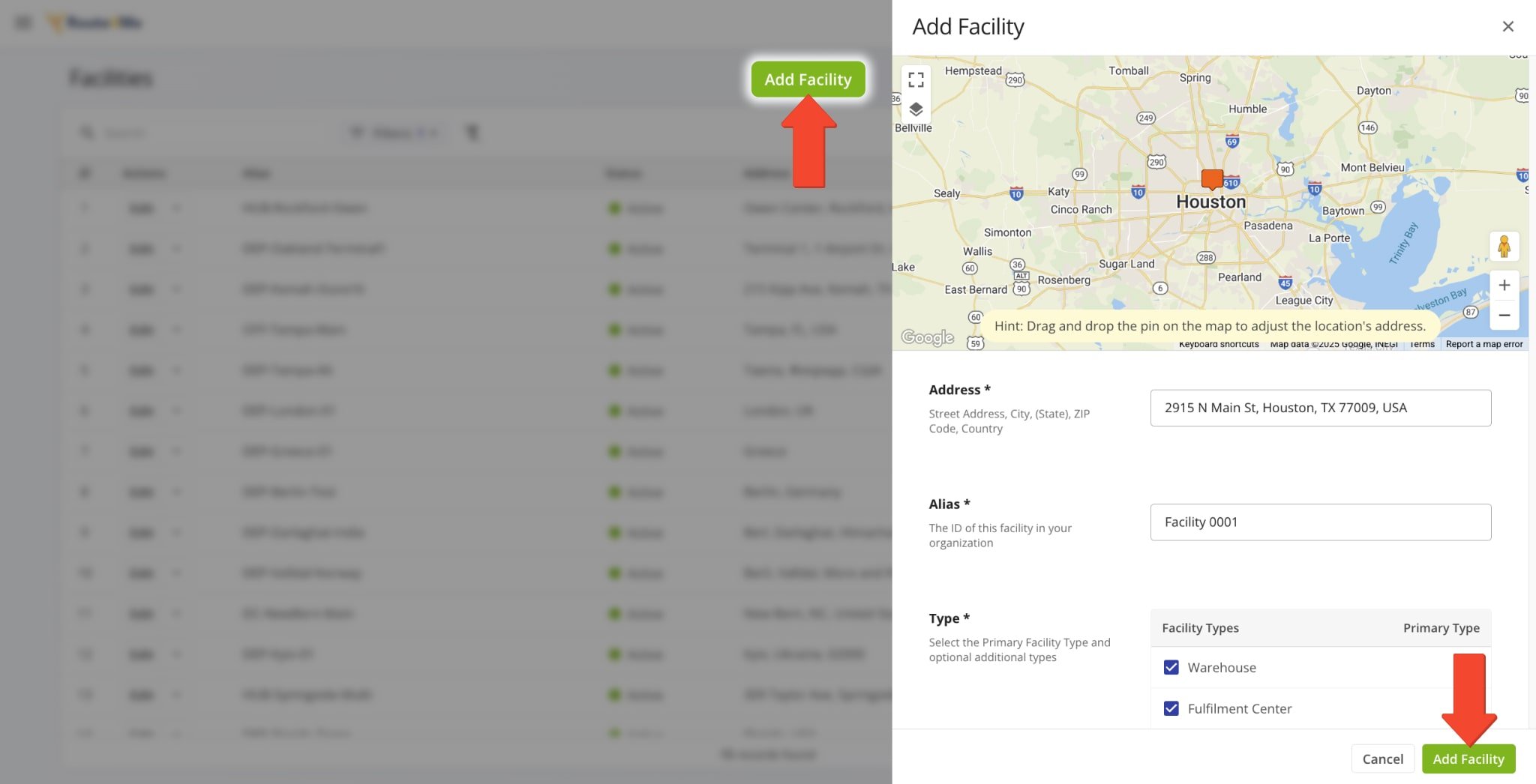 Your Route4Me Facilities list is a central database where you can create and manage Facilities on your Route4Me account.