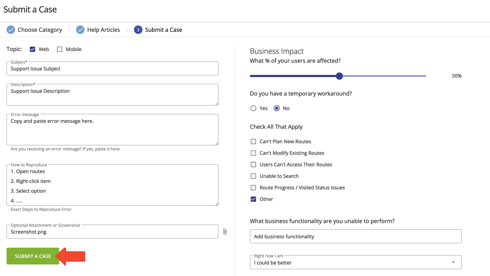 Submit a detailed case with your route planning software issue to Route4Me's Customer Support Team as a signed-in user.
