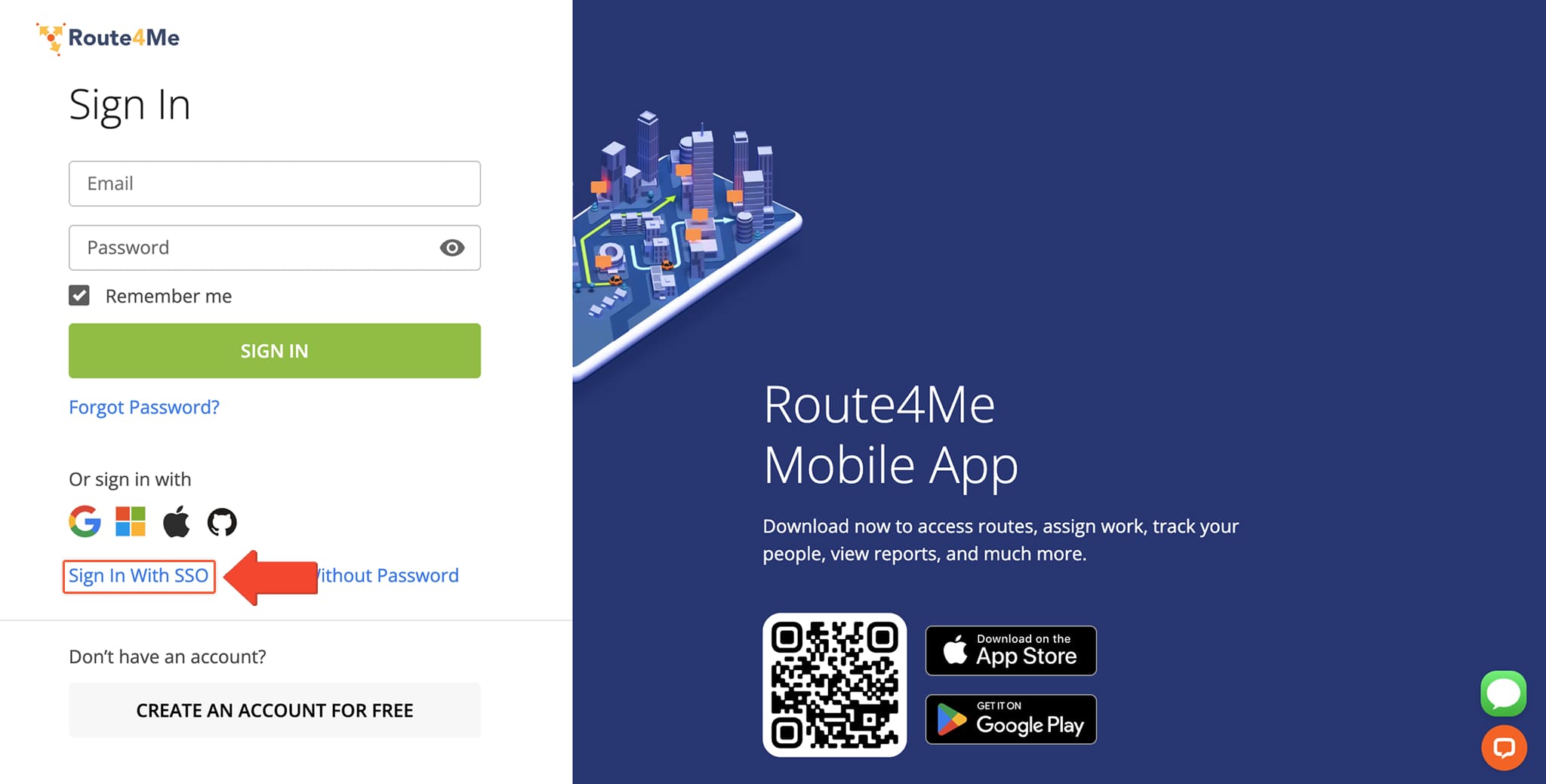 Sign into the Route4Me Web Platform account using Single Sign-On (SSO).