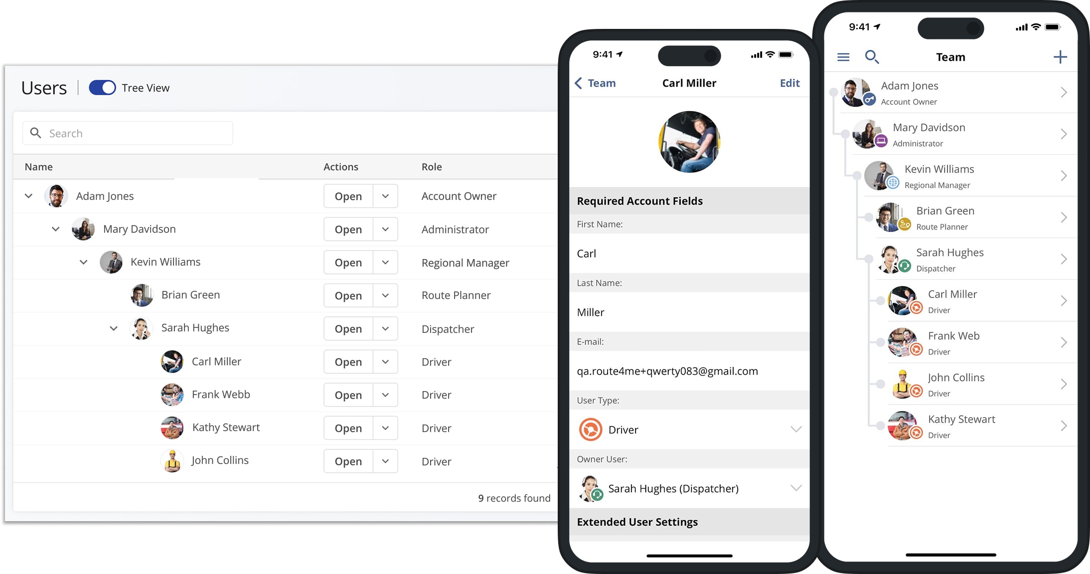 Route4Me's mobile apps support user types for admins, managers, route planners, dispatchers, drivers, and analysts.