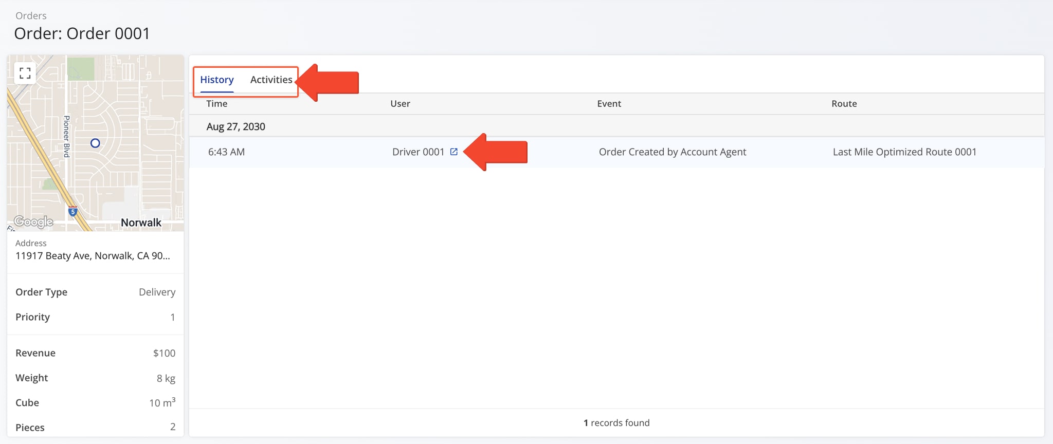 The Snapshot includes two data tabs, History and Activities, for viewing key Order details.