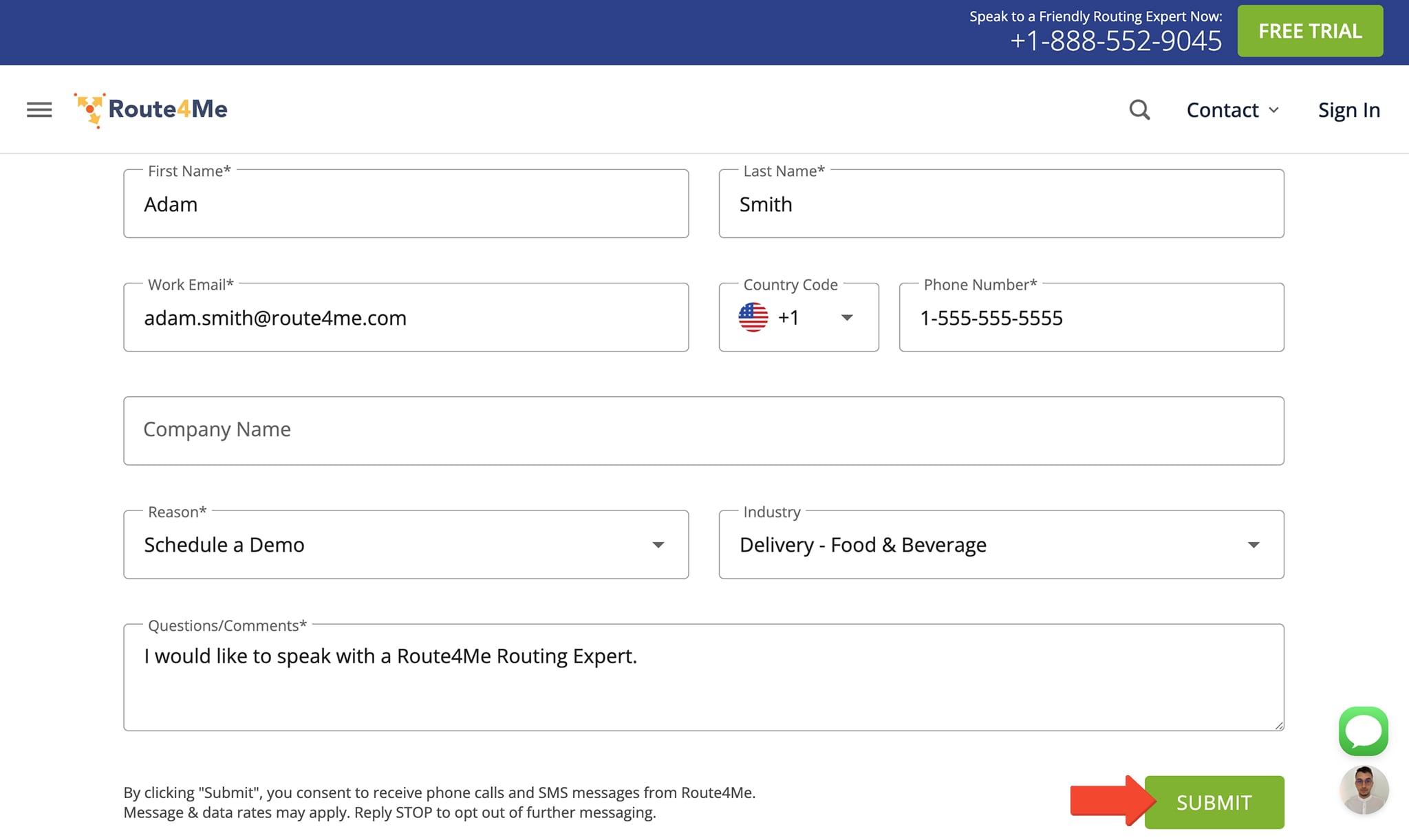 Submit a Contact Form to the Customer Support Team from the Route4Me home page.
