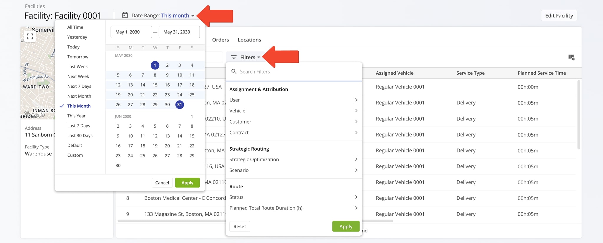 Use filters to quickly find relevant data in your Facilities Snapshots.