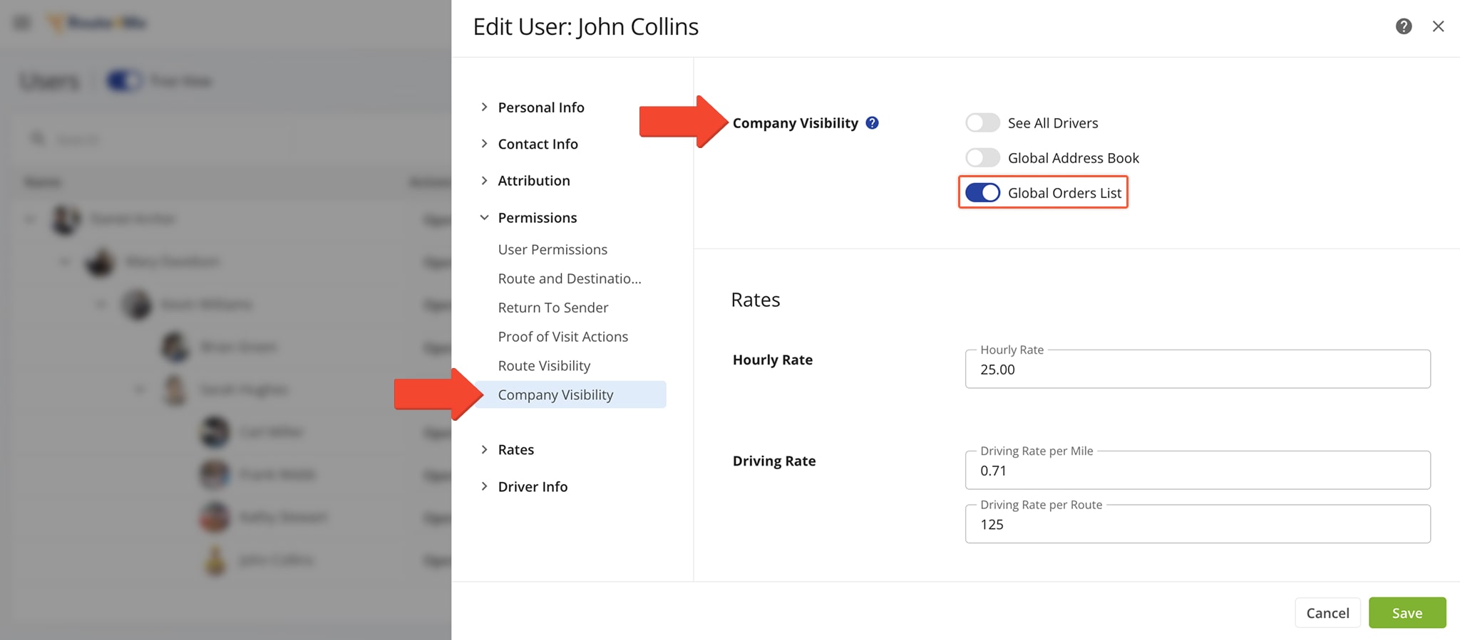 To enable Sorters, Regional Managers, Analysts, and other User Types to view your Global Orders List, adjust the Company Visibility settings of the respective User.