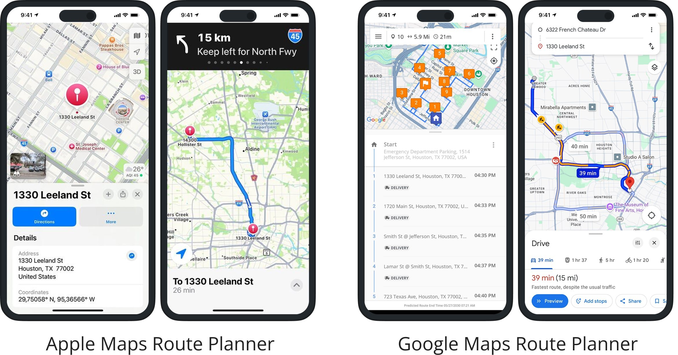 Apple Maps route planner vs Google Maps route planner app for route optimization and navigation.