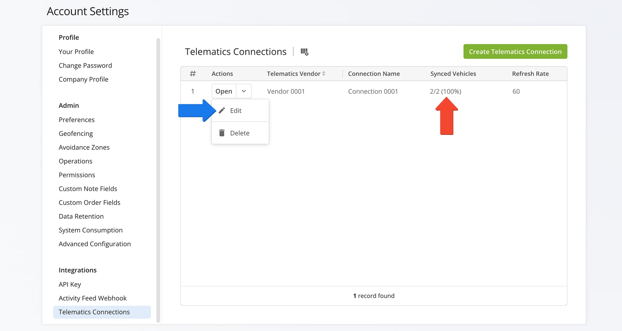 When adding a new connection, your telematics data is automatically synced and visible on the Telematics Connections page. 