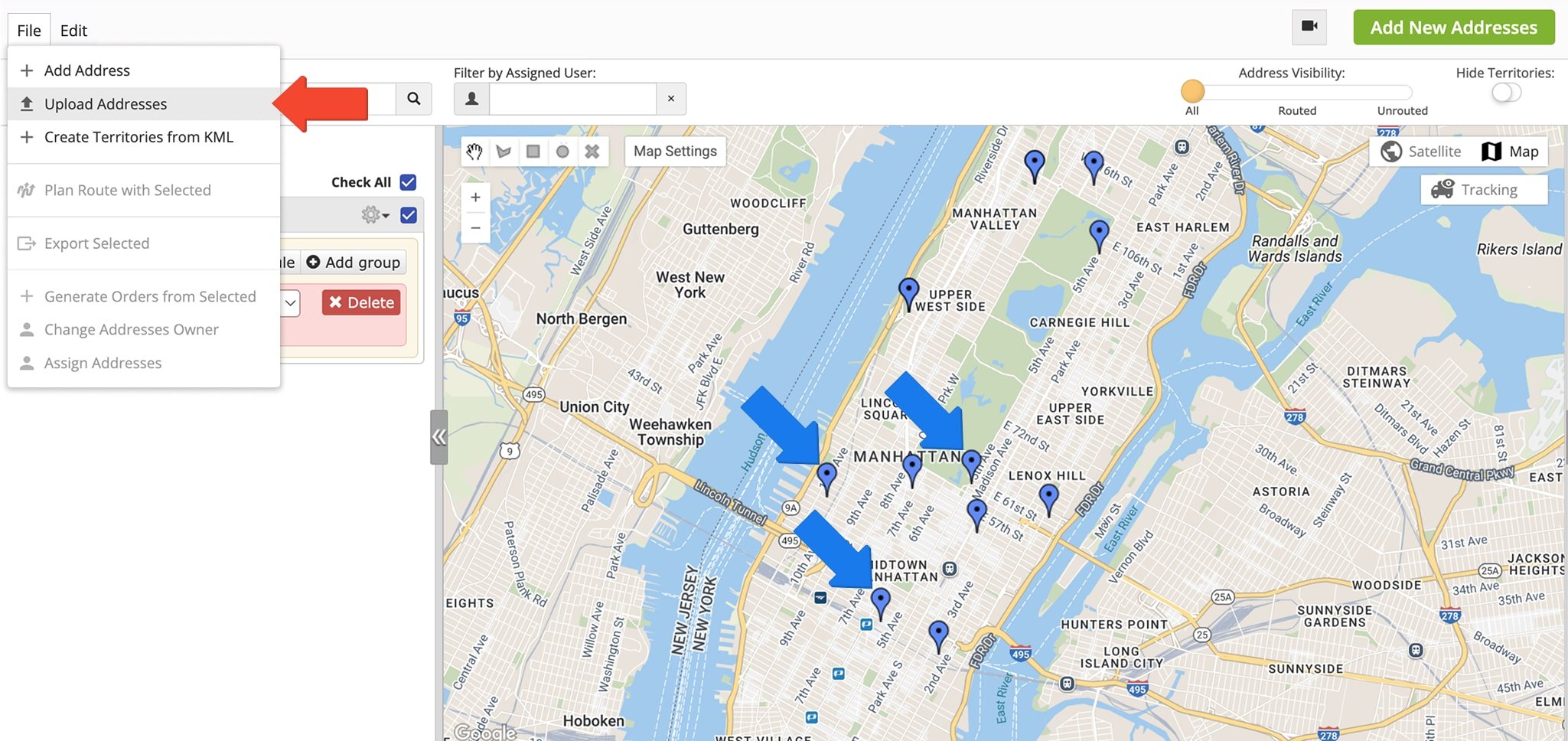 To add schedules for multiple addresses, upload a spreadsheet to the Address Book Map.