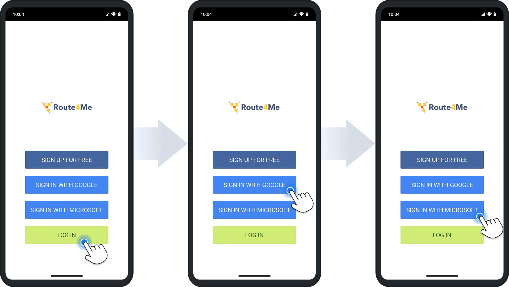 Reset password and sign in on Route4Me's iOS iPhone and iPad Mobile App using email, Google Single Sign-On, Apple ID SSO, or Microsoft Azure SSO.