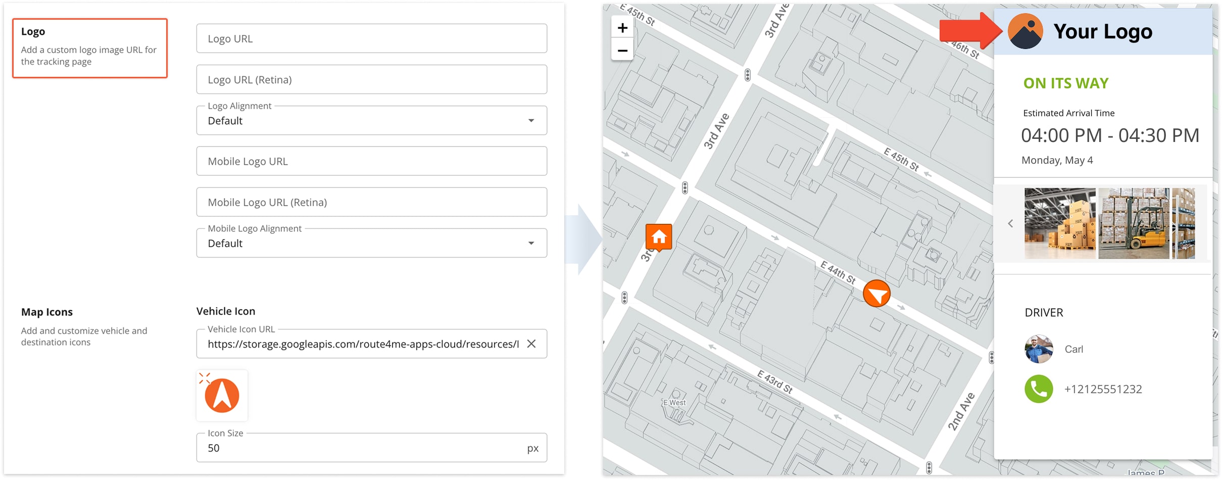 Add a custom logo to your online order status updates.