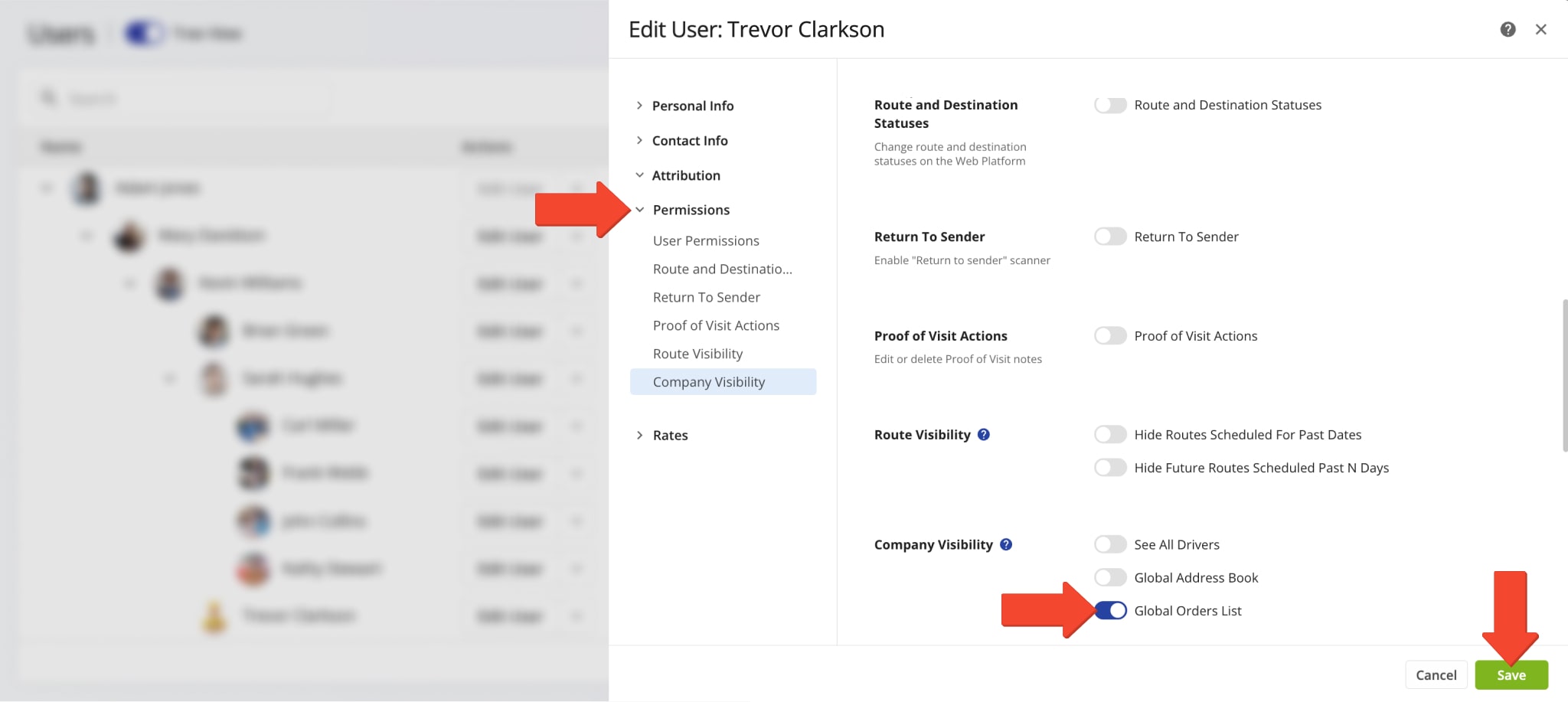 To enable Sorters, Regional Managers, Analysts, and other User Types to view your Global Orders List, adjust the Company Visibility settings of the respective User.