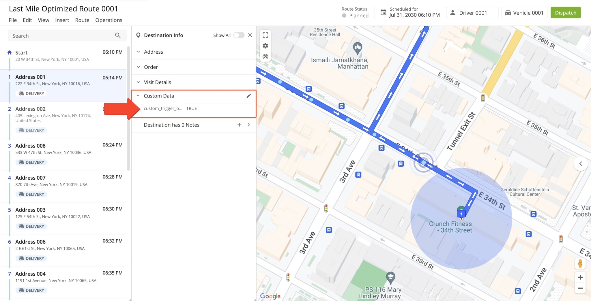 The variable appears in the custom data section, where it can be managed or disabled.