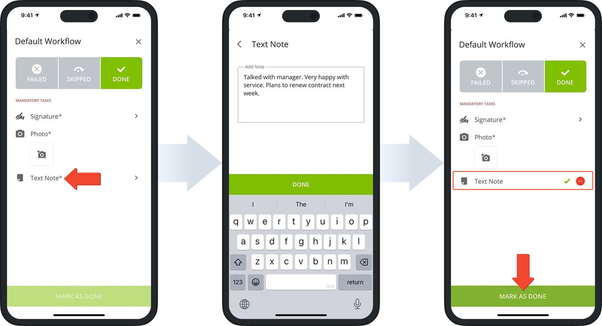 Mandatory Text Note Attachment requires adding a text note prior to marking the stop as done.