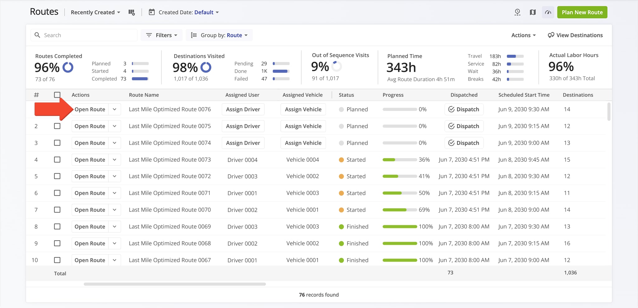 Open a route to begin setting up automatic geofence alerts.