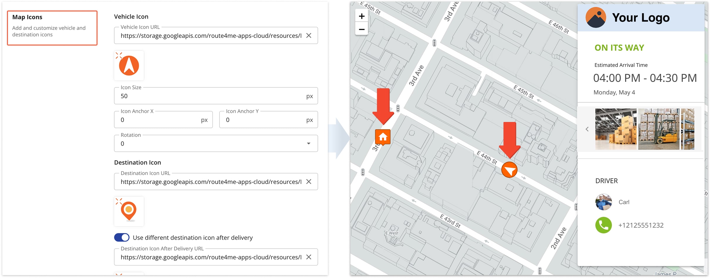 Customers can see their location and driver's live location on the Online Order Tracking Map.