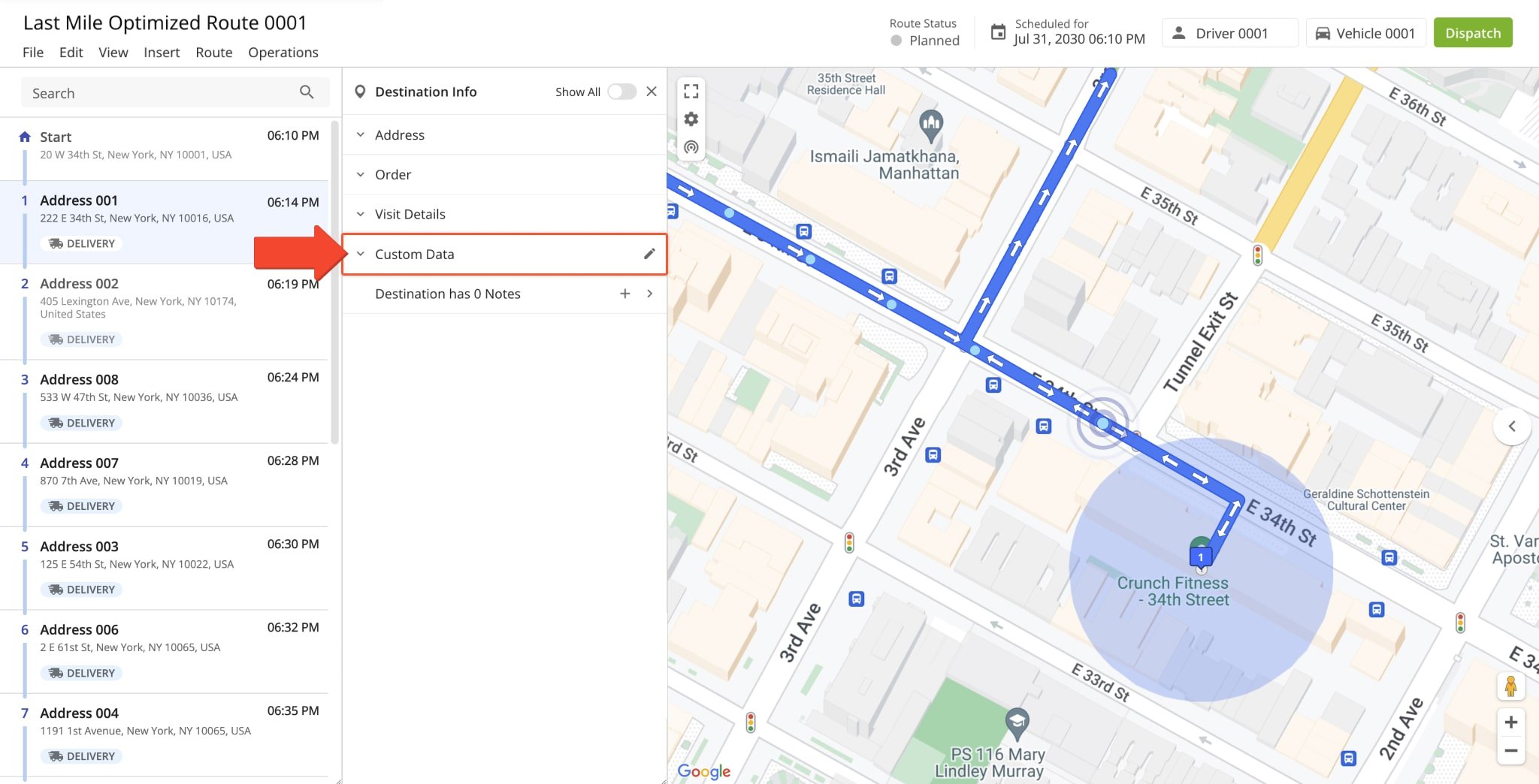 Add the geofence alert variable as custom data to each destination.