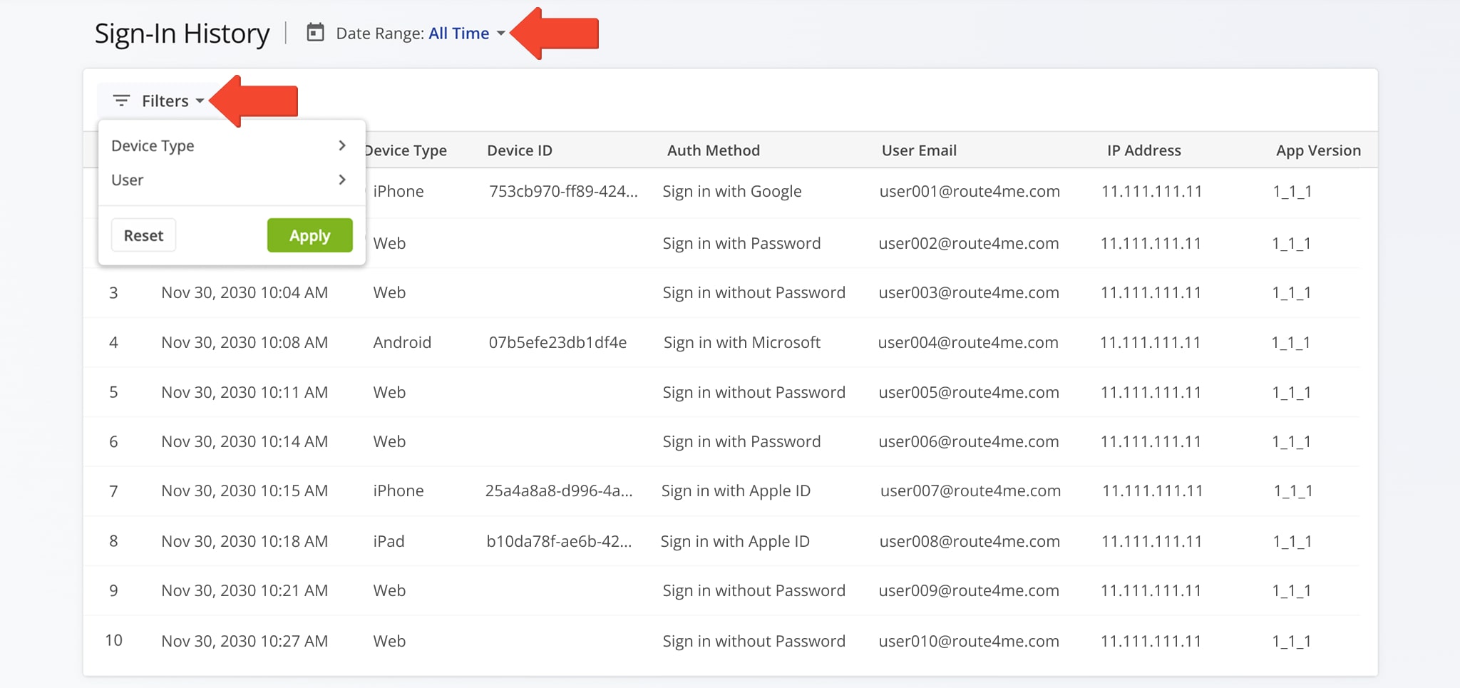 Filter the Sign-In History Page to show only those sign-in records relevant to your needs.