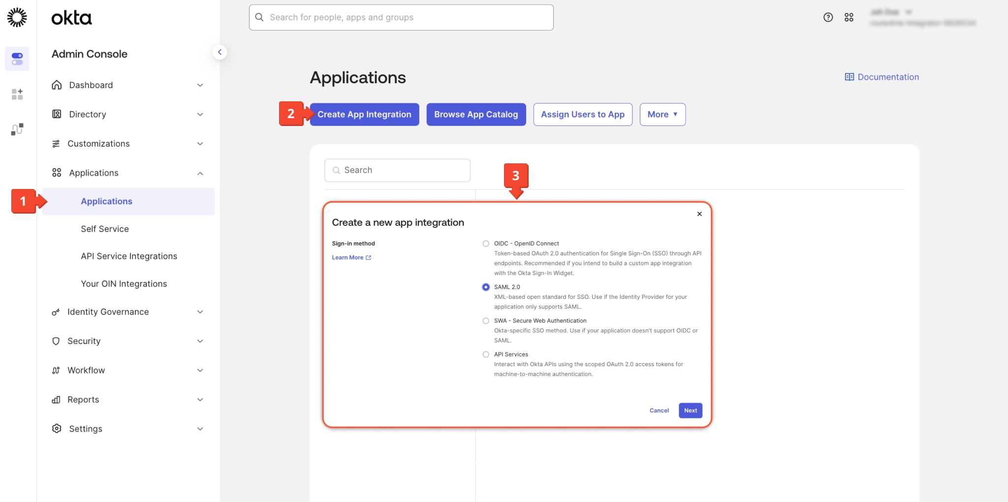 To create a Route4Me SAML integration with Okta, sign in to your Okta developer account as a user with administrative privileges and open the Admin Console.