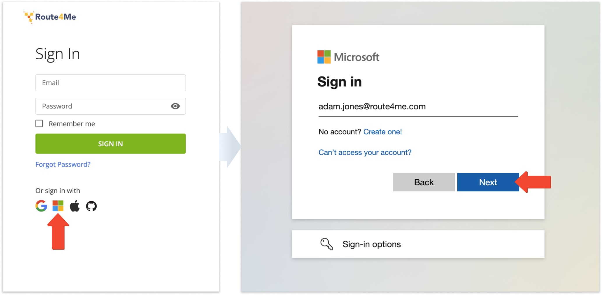 Sign in to the Route4Me Web Platform account using Microsoft Single Sign-On (Microsoft Azure SSO).