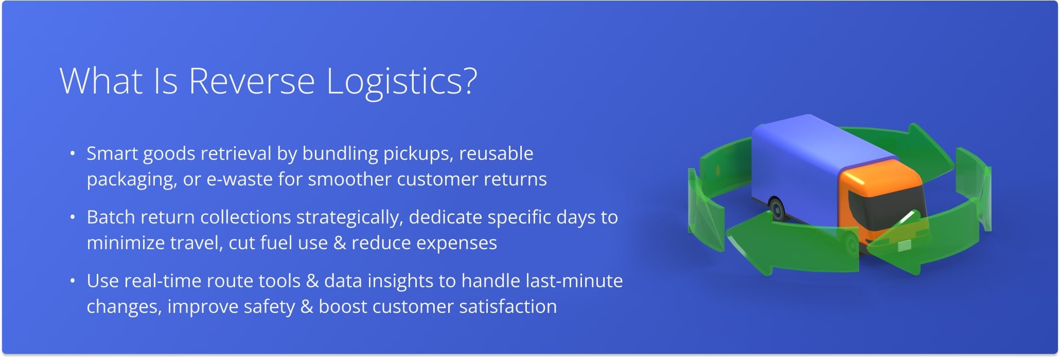 Reverse logistics is the opposite of last-mile delivery: goods and products are collected from the end customer and returned to the seller.