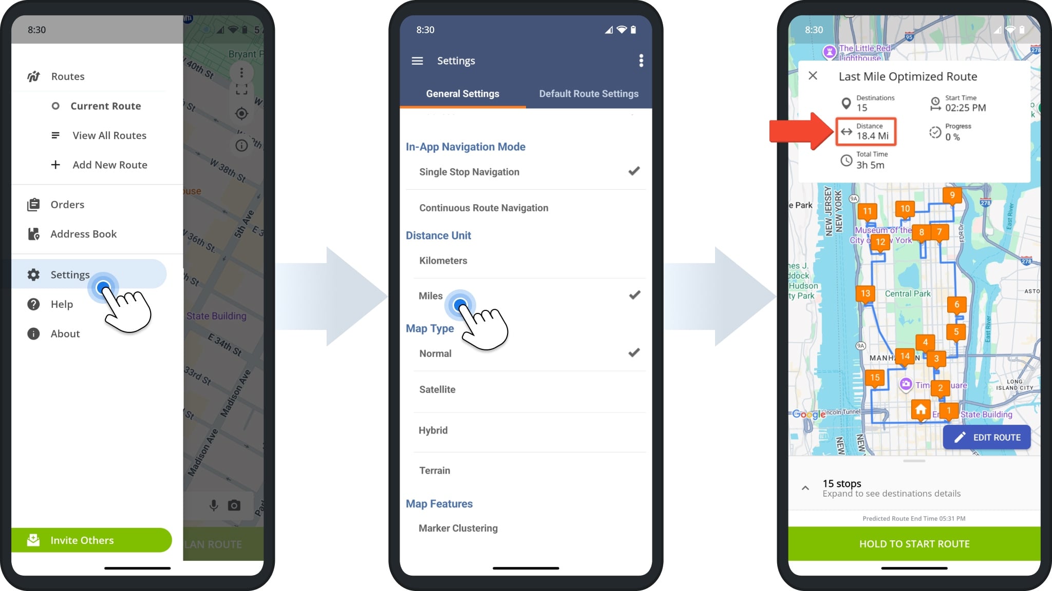 Select Miles or Kilometers under