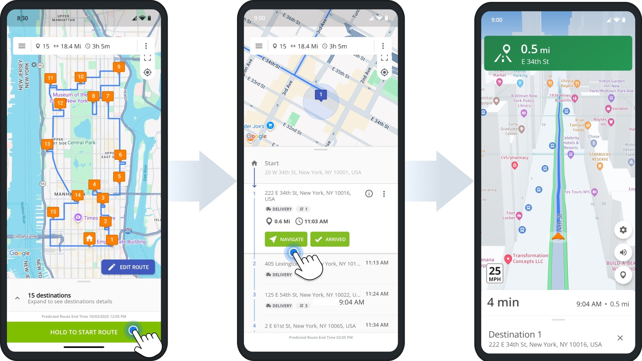 Tap the navigation button to navigate to a destination. 