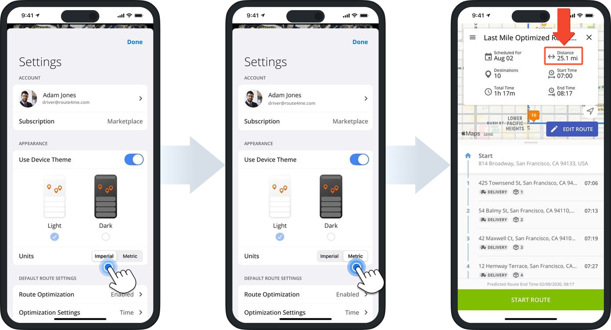 Distance units settings for miles and kilometers on Route4Me