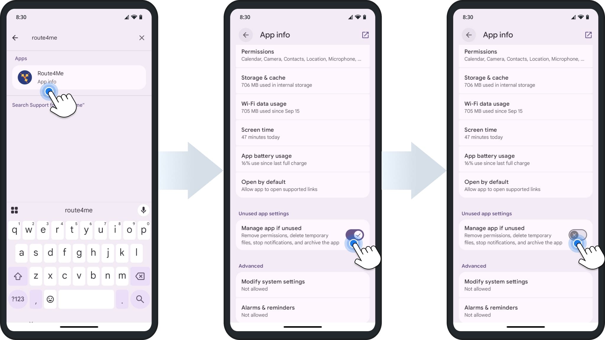 Keep the toggle on to let Android manage unused app data and background activity, or off to maintain full functionality.