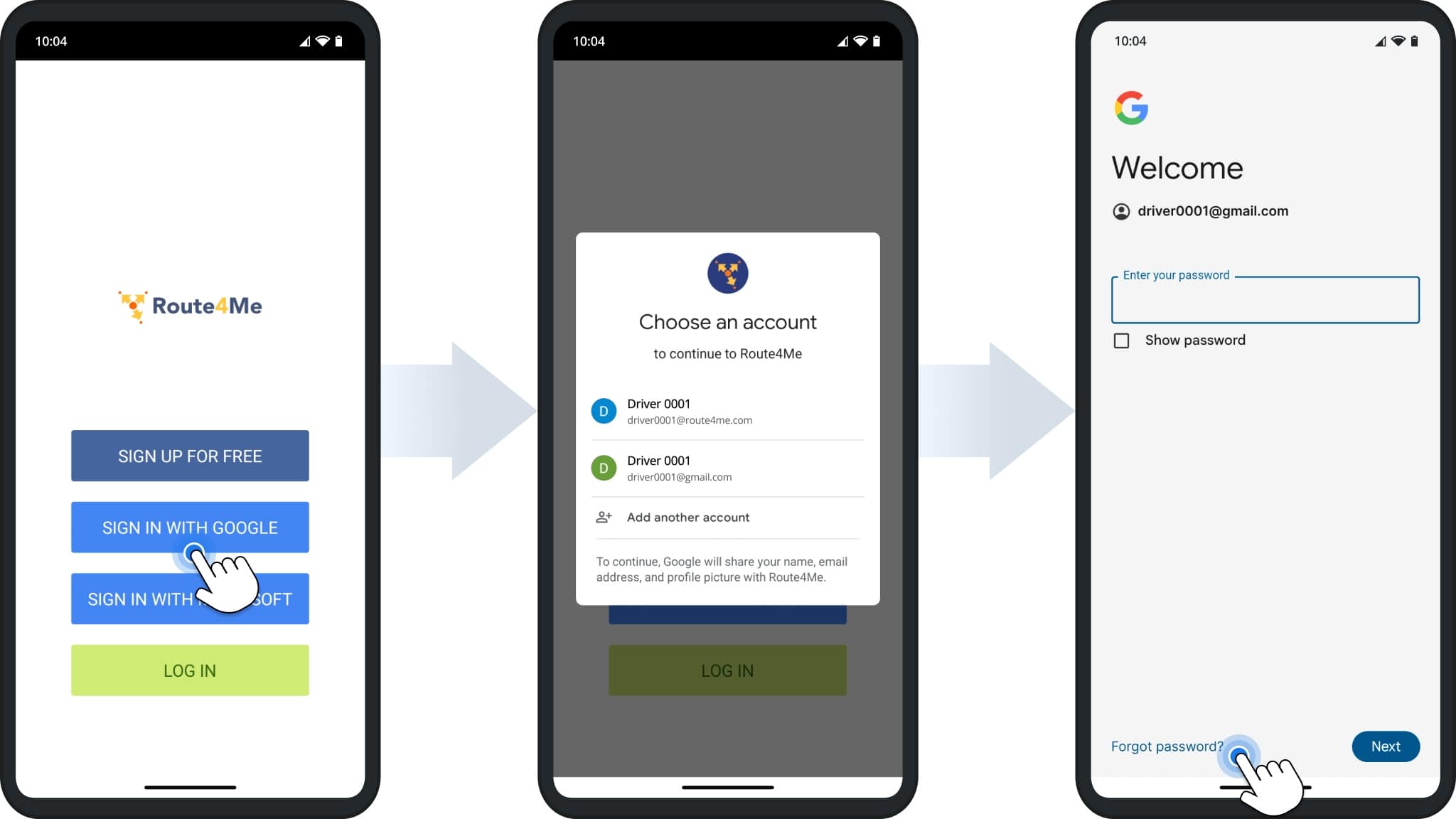 Sign in to Route4Me using the Google SSO option.