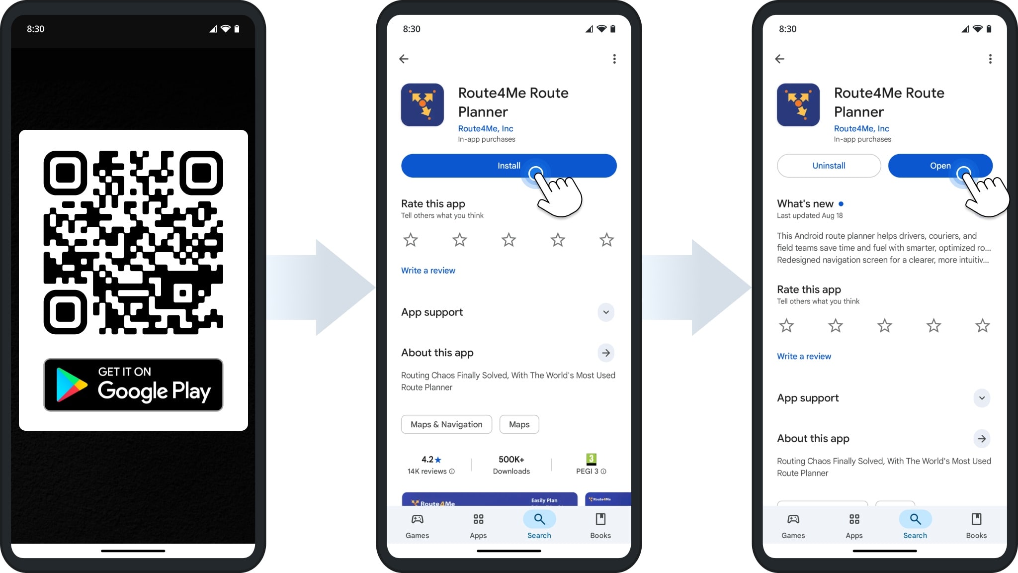 Download and install the Route4Me Android Route Planner app from Google Play Store.