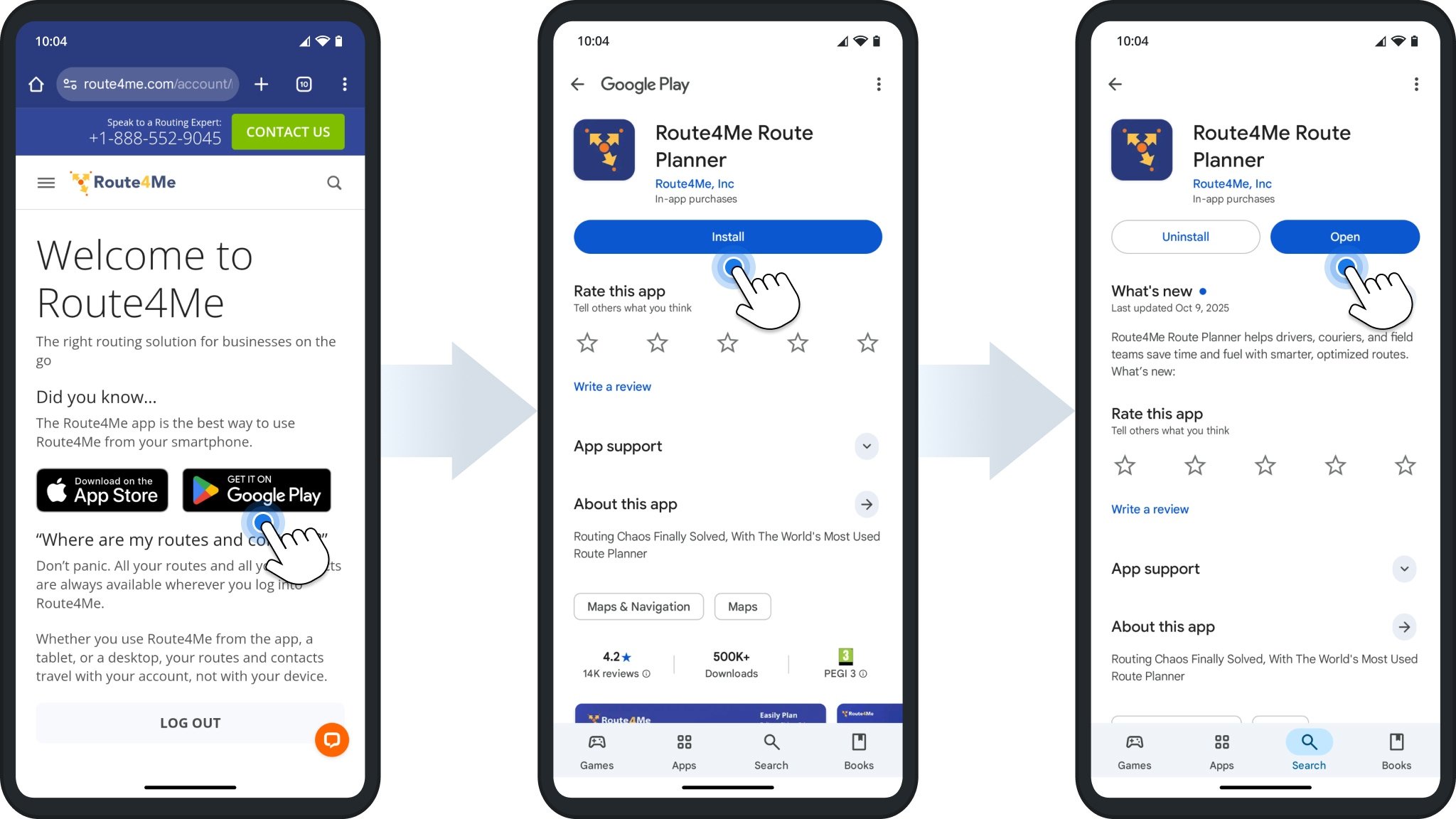 Drivers can download the Route4Me Android app at the Apple App Store.