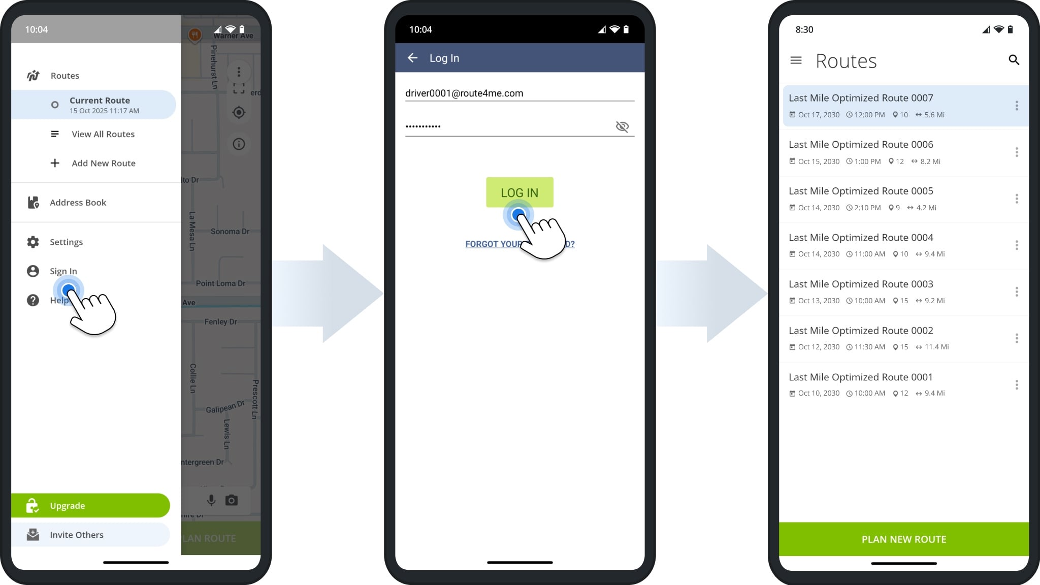 Once subscribed to Route4Me Android app, drivers can log in and start using the app.