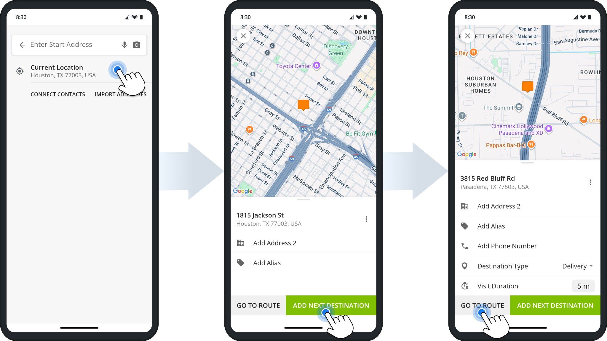 Select your current location or enter an address from which your routes will start. After that, add addresses on the app as usual.