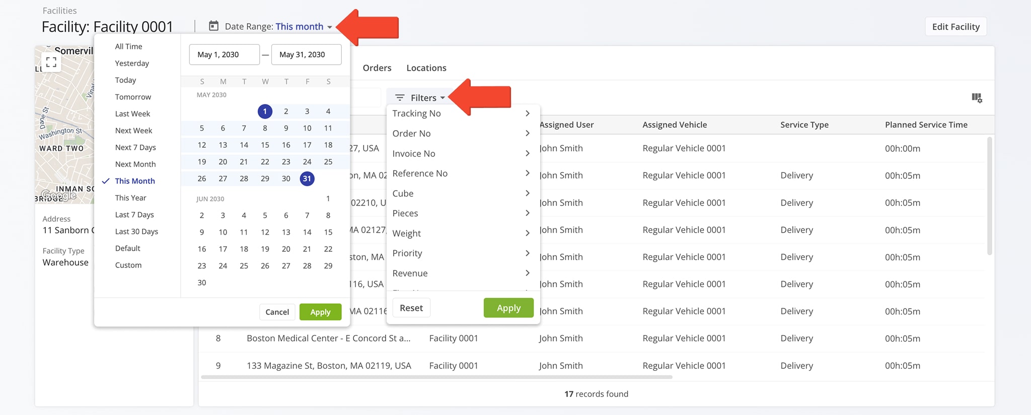 Use filters to quickly find relevant data in your Facilities Snapshots.