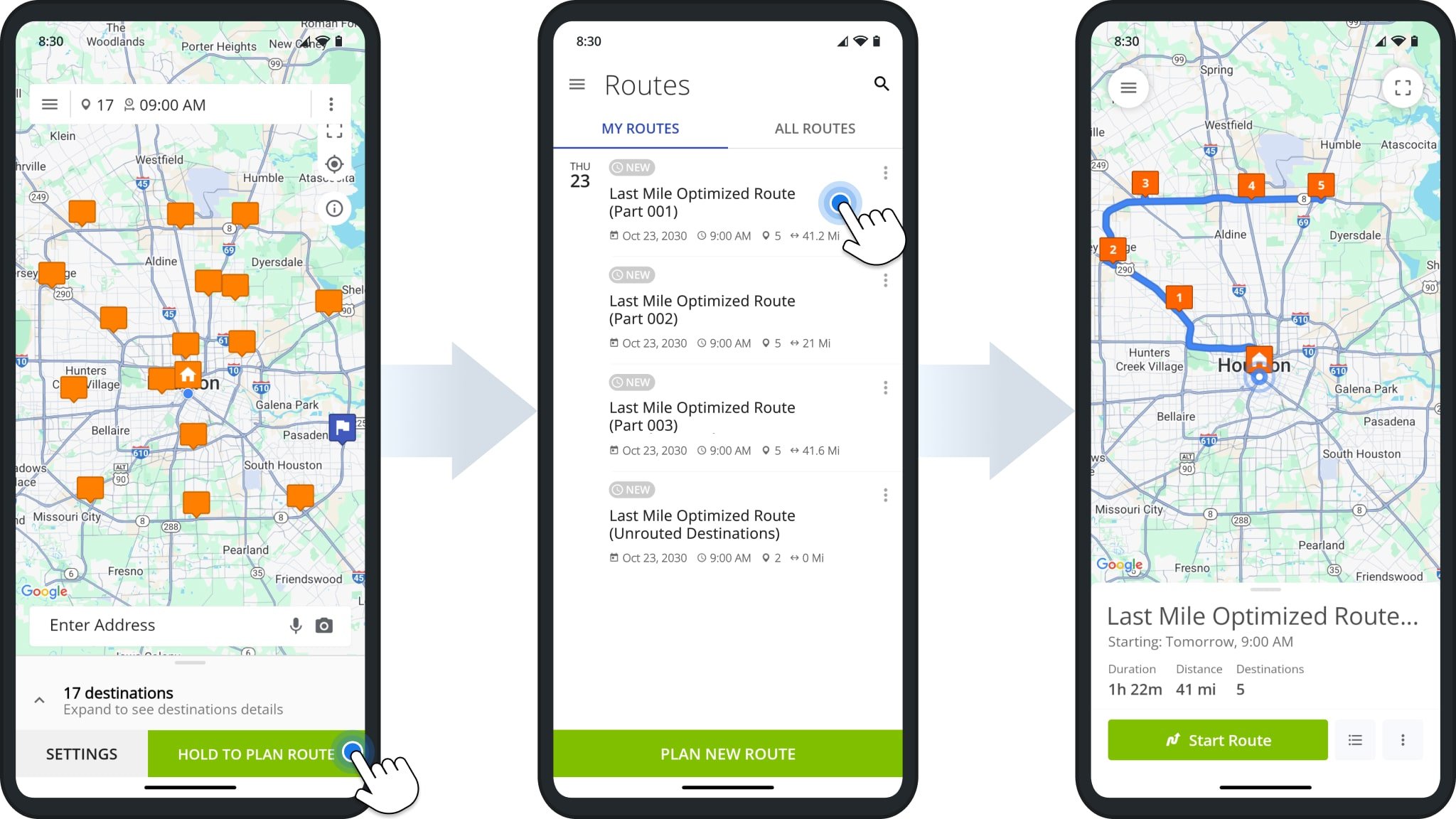 Planning multiple routes from one set of addresses on the Route4Me Multi-Stop Route Planner app for drivers.