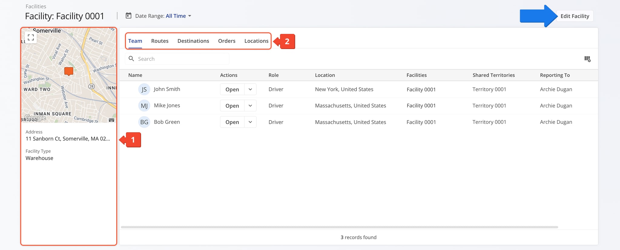 The Snapshot provides a centralized view to review, edit, and organize data associated with a facility.