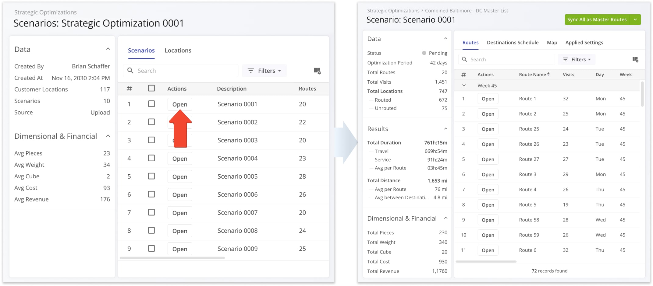 To delve deeper into strategic cycle planning and management, you can view and manage scenarios and scenarios route. Simply click the 'Open' button next to a Scenario