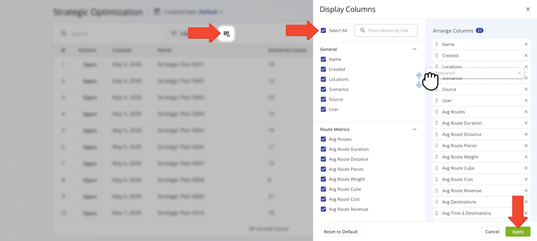 Customize the data columns on the Strategic Planner to see only the data relevant to your needs.