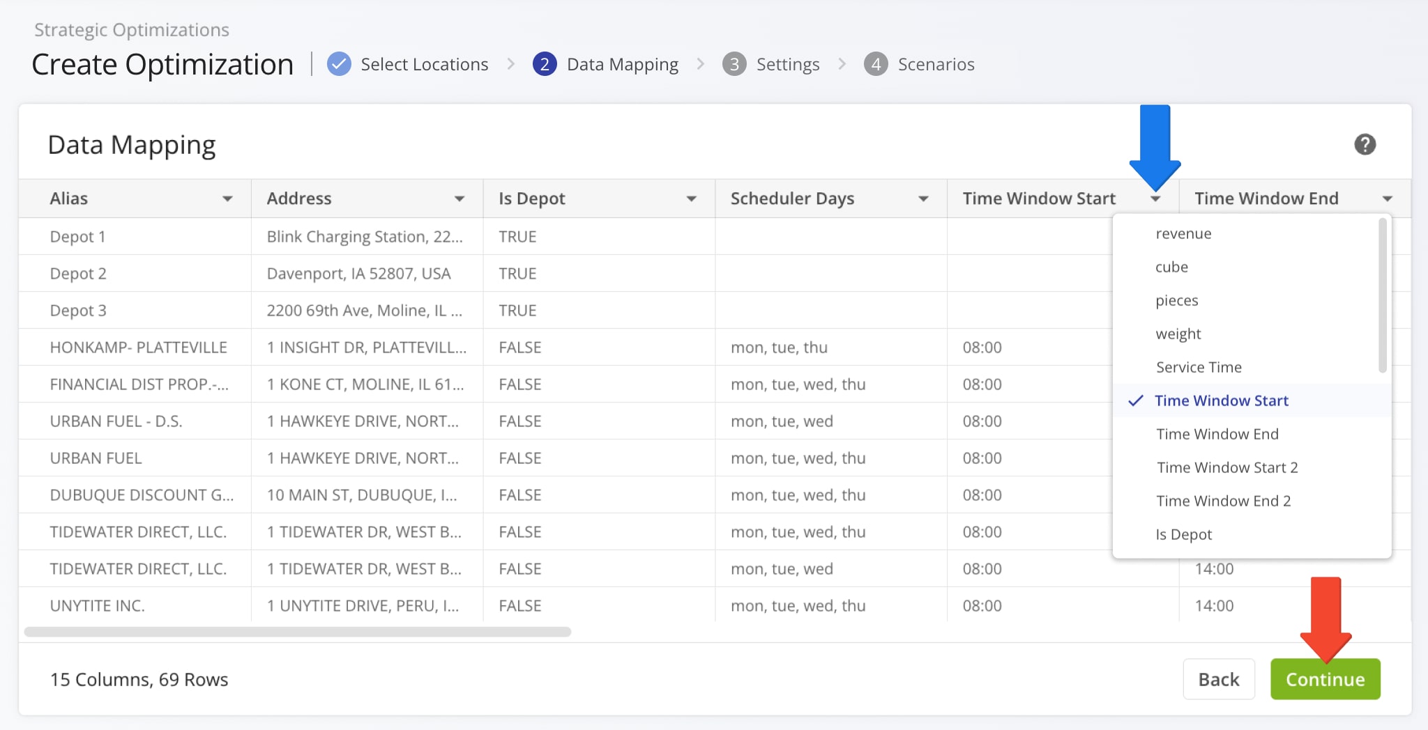 Route4Me will automatically validate your data and map it to internal variables for optimization. If a column wasn