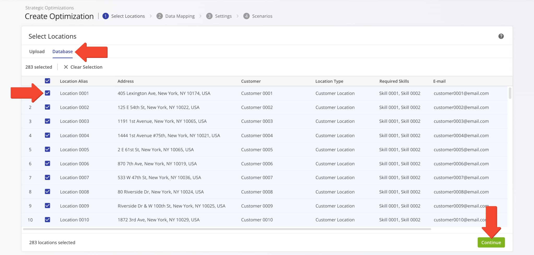 Check the boxes next to Locations you want to use for strategic routing and click Continue.