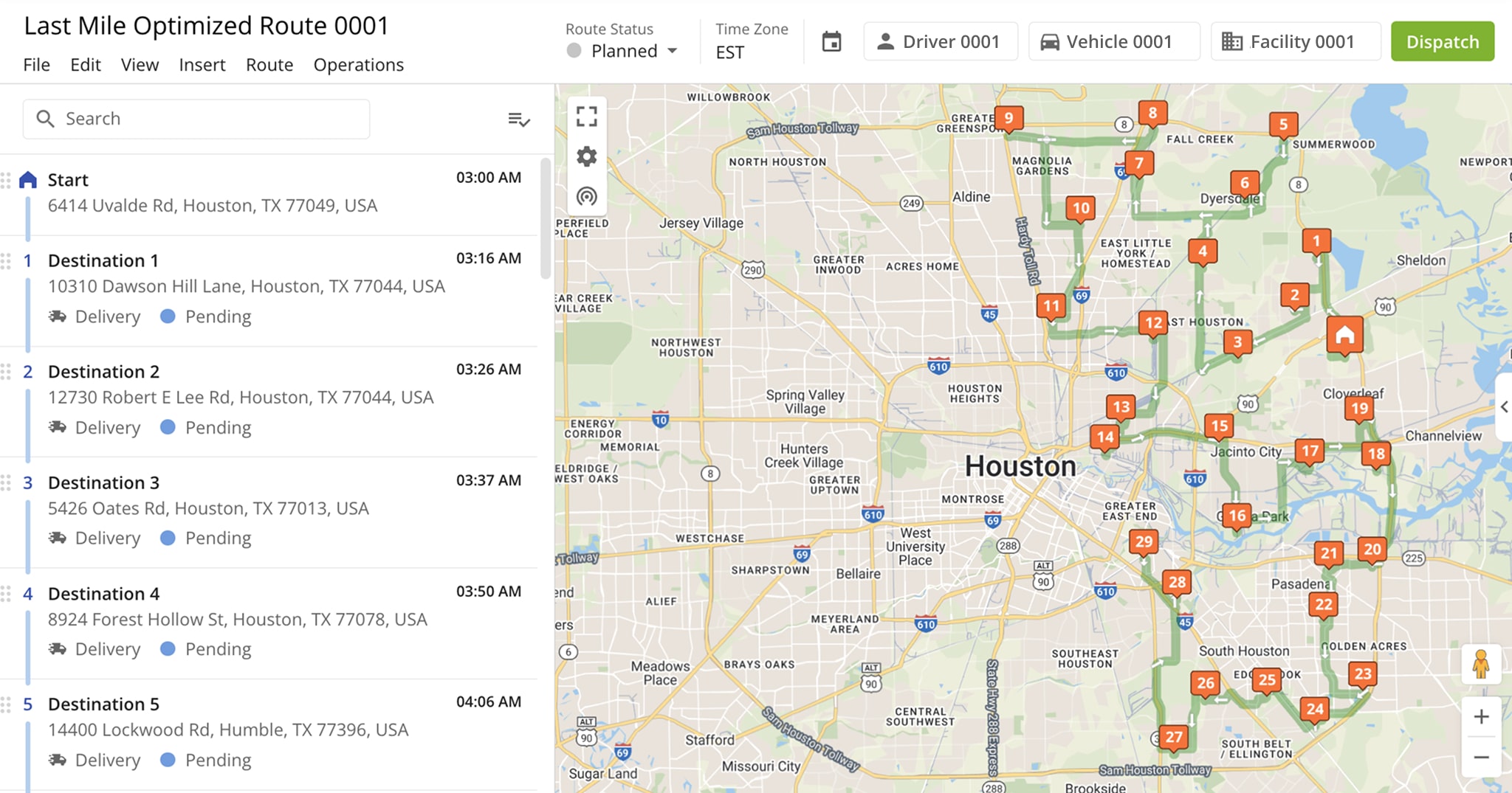View your optimized route which incorporate multiple customer locations.