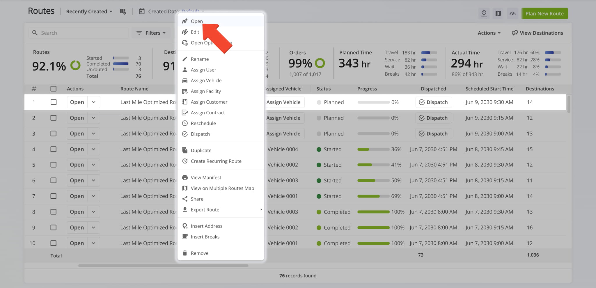 From the Routes Page you an access your Route Snapshots for at-a-glance analysis of key routes data.
