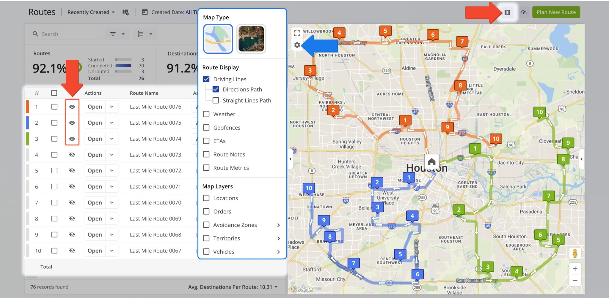 The Routes Map visually represents different routes so you can see how routes relate to one another in real time.