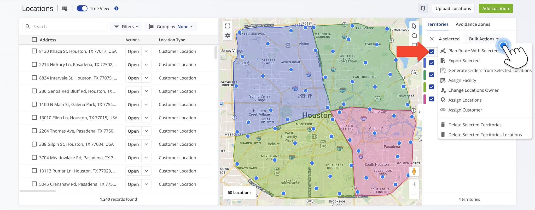 Check the box next to multiple Territories to make modifications to all of them at the same time.
