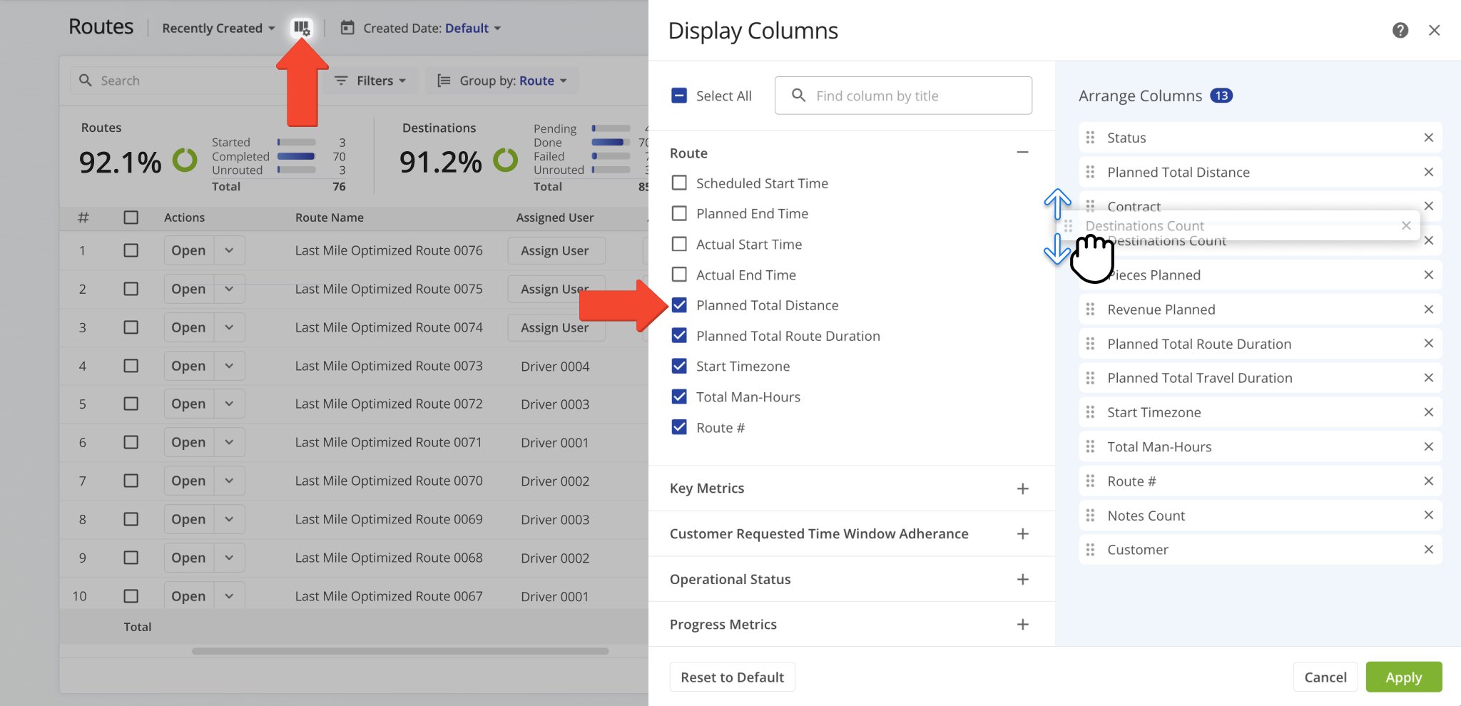 Check the boxes nect to the data columns you wish to review.