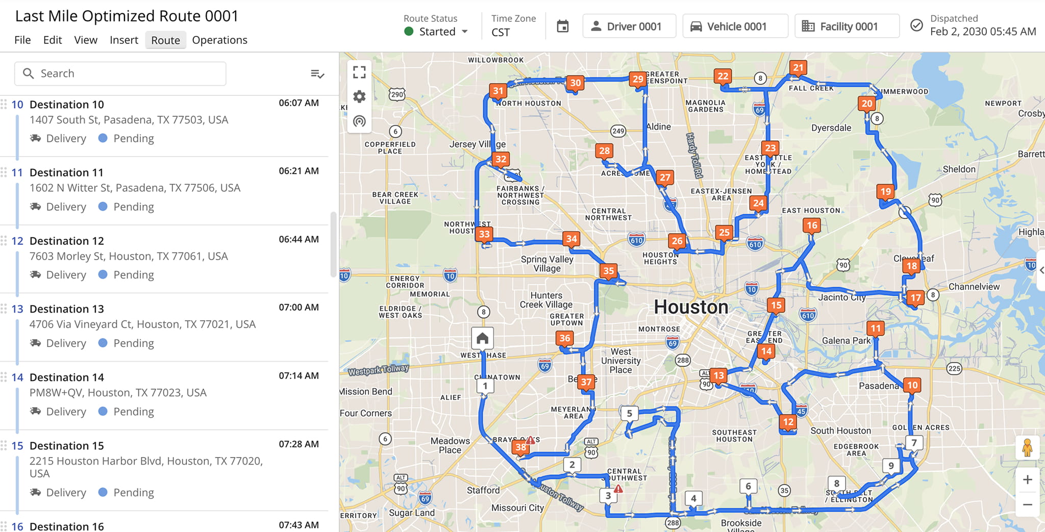 After a route has ben started, you can re-optimize all unvisited stops for more efficient sequencing.