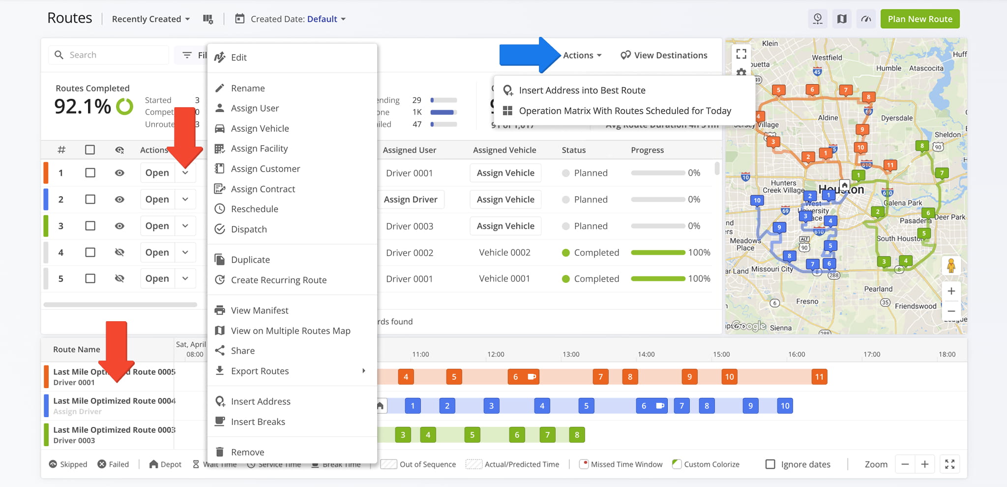 Access the Action Menu to edit and make other modifications to a specific route on your Routes List.