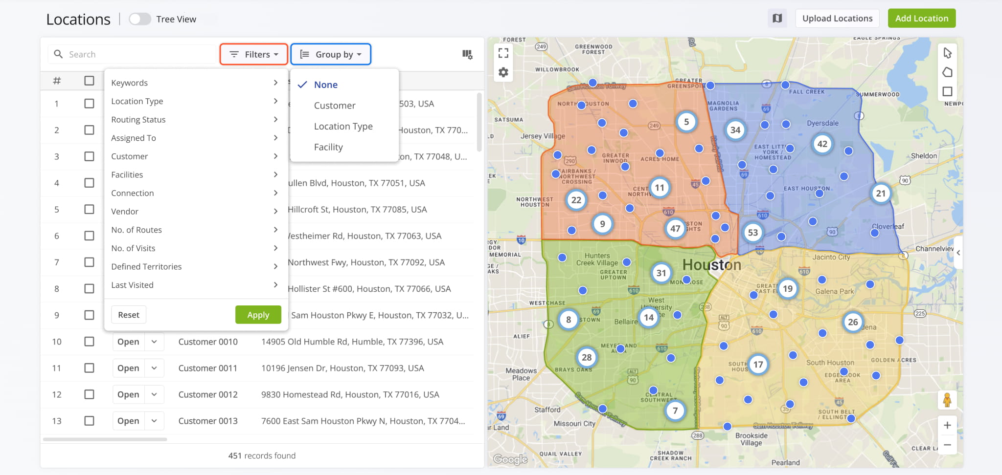Filter and group locations on your account.