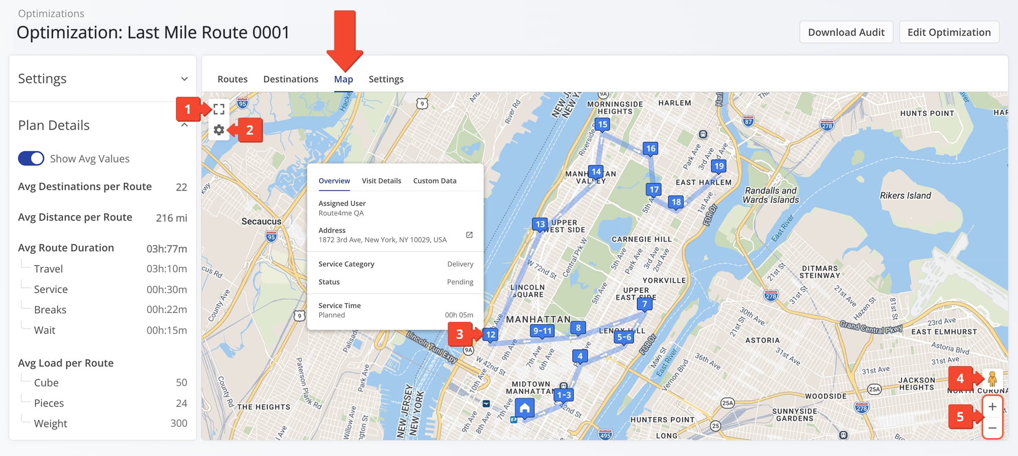 The Map tab provides a visual representation of the selected Optimization.
