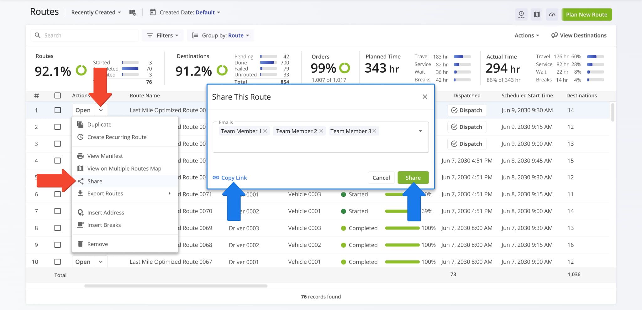 You can share read-only routes with external partners and customers.