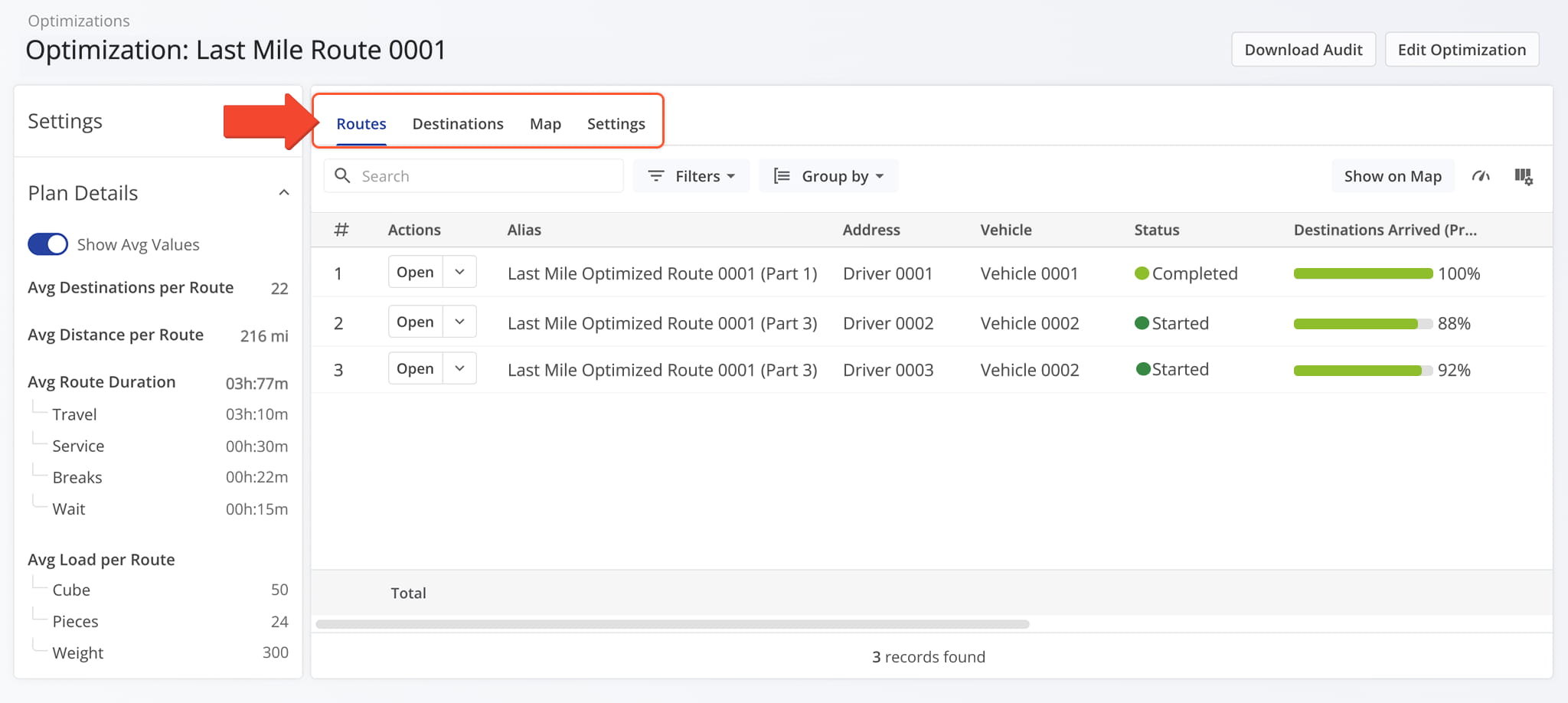 The Optimization Snapshot organizes data into tabs for each category of optimization information.